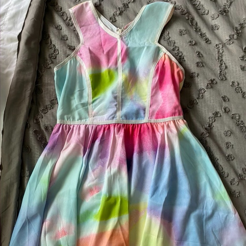 Bright Multicolor Skater Dress w/ Detailed Back